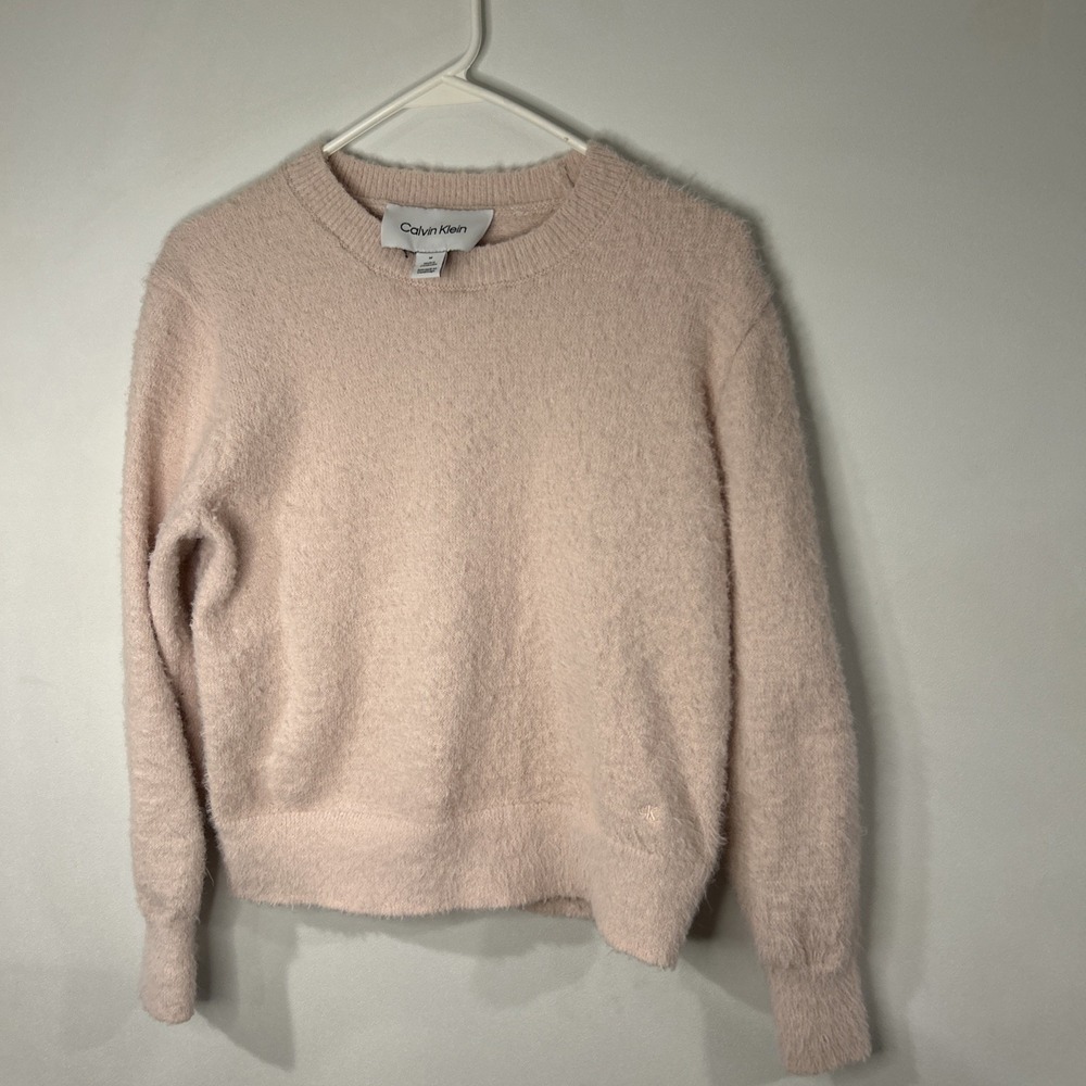 Calvin Klein Light Pink Knit Pullover‎ Sweater M Long Sleeve Crew Neck Women